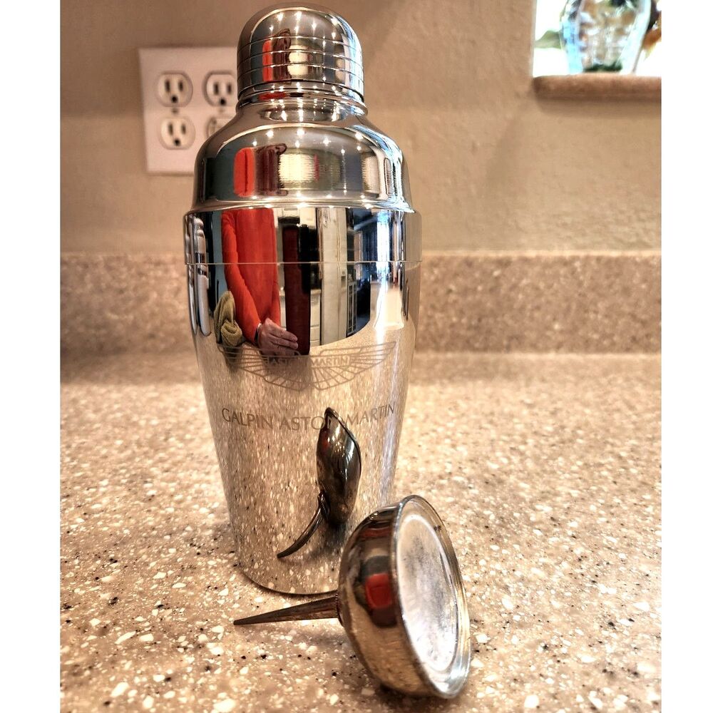 Galpin Aston Martin Cocktail Shaker and Vermouth Dropper Stainless Steel Etched